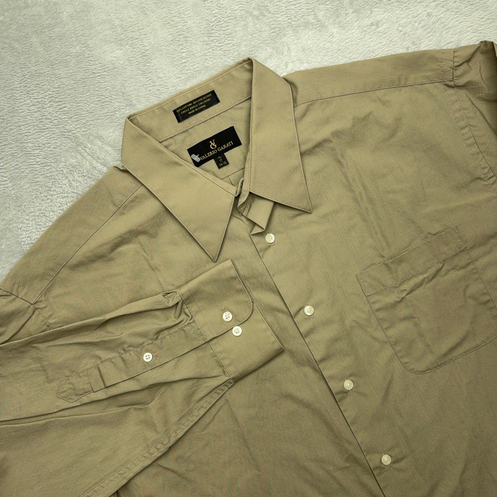 Valerio Garati Dress Shirt Mens XL 17 34/35 Tan Khaki Long Sleeve Button Down